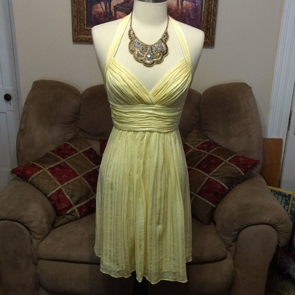BCBG MaxAzria Yellow Silk Halter Dress 8 Lined